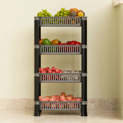 FOROLY Fruits/Vegetables Kitchen Rack Plastic 4-Tier Storage Basket, Stand, Rack, Storage Solution for Office and Kitchen
