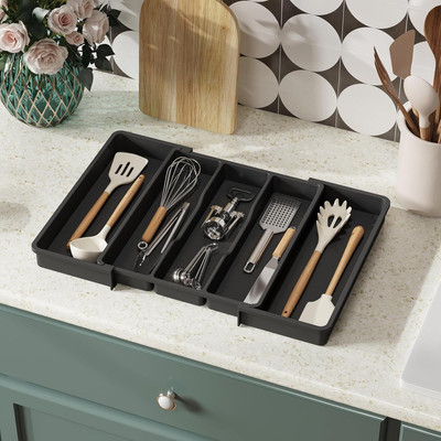 KIZJORYA Empty Cutlery Box Drawer Case(Black  Holds 5 Pieces)