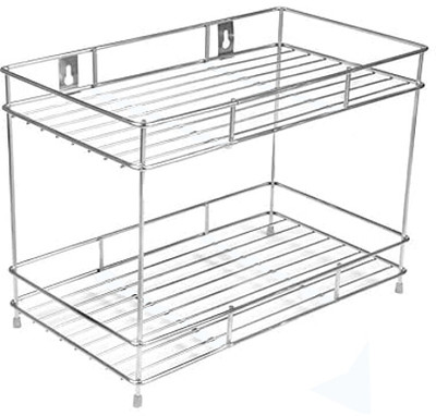 BHOLA STEEL Utensil Kitchen Rack Steel 550g 2-Tier Kitchen/Pantry Rack Storage Masala Box & pouches Multipurpose Stand