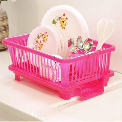 kitchenhaven Dish Drainer Kitchen Rack Plastic Dish-pink