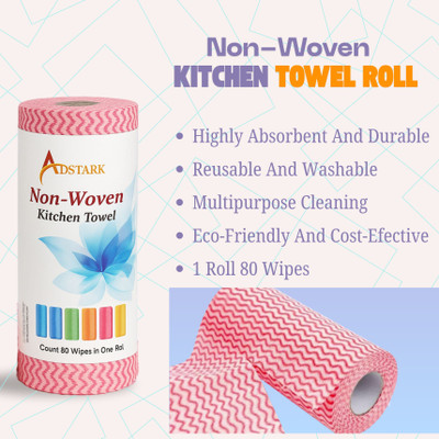 ADSTARK Reusable Kitchen Roll Green Strong Absorbent Washable Cleaning Cloths Pack Of 1(1 Ply, 80 Sheets)