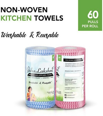 GRIHALAKSHMI Non Woven Reusable Towel Roll- 80Pulls -2 Rolls(1 Ply, 80 Sheets)