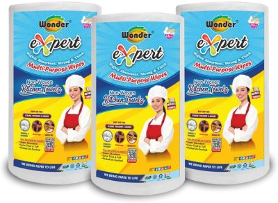 Wonder Expert 250gm 100 Sheets 1 Ply Non-Woven Reusable Kitchen Towel Roll Pack of 3(1 Ply, 300 Sheets)