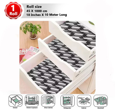 Pop Shade PVC (Polyvinyl Chloride) Drawer Mat(10 Meter Long Roll/Mat for Kitchen, Anti slip and Waterproof, (Black Cut Design), Large)