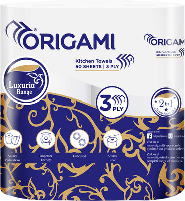 Origami Kitchen Tissue Paper Roll Pack of 2 - 50 Sheets Per Roll(3 Ply, 100 Sheets)