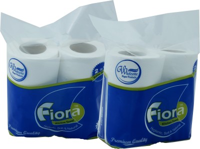 fiora Kitchen Tissue Paper Towel Roll 2Ply- Pack of 4 (300 Pulls)(2 Ply, 300 Sheets)
