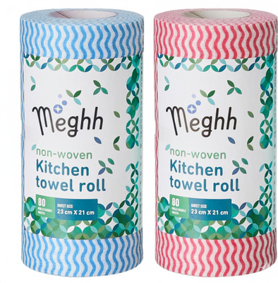 Meghh Non-Woven Kitchen Towel Roll | 80 Pulls(2 Ply, 160 Sheets)