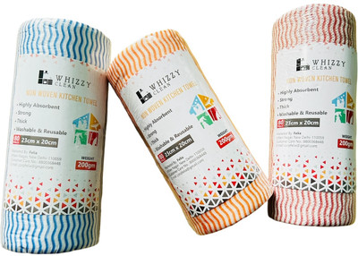 Whizzy Non Woven Reusable Towel Roll Pack of 3, 80 Pulls Per Roll, UPTO 240 Sheets(2 Ply, 240 Sheets)