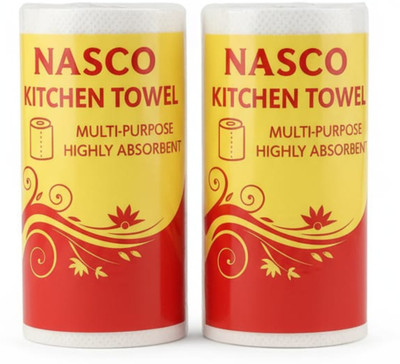 Nasco Kitchen Towel Roll Pack of 2 | 200 Sheets Total | Multi-Purpose Absorbent(2 Ply, 200 Sheets)