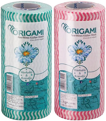 Origami Non-Woven Kitchen Towel Pack of 2 - 80 Pulls Per Roll(1 Ply, 160 Sheets)