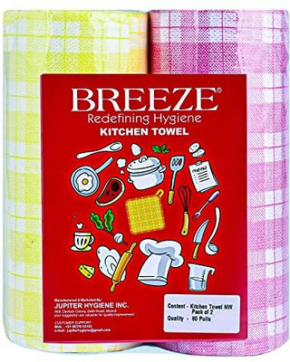 BREEZE BRE025 Non-Woven Multipurpose Use Kitchen Towel Tissue Paper Roll (Pack of 2)(2 Ply, 80 Sheets)