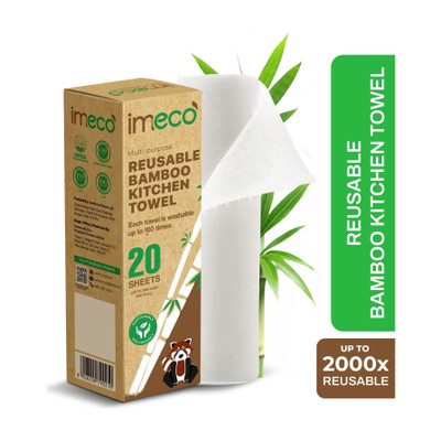 IMECO Reusable Bamboo Kitchen Towel, Last upto 2000 Uses, 100% Natural & Eco-Friendly(1 Ply, 20 Sheets)