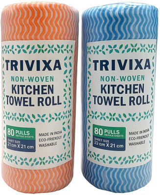 TRIVIXA Premium Non-woven Reusable & Washable Kitchen Towels Roll(2 Ply, 160 Sheets)