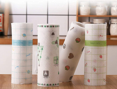 Eagean Non-Woven Reusable and Washable Kitchen Printed Tissue Roll Non-stick(1 Ply, 50 Sheets)