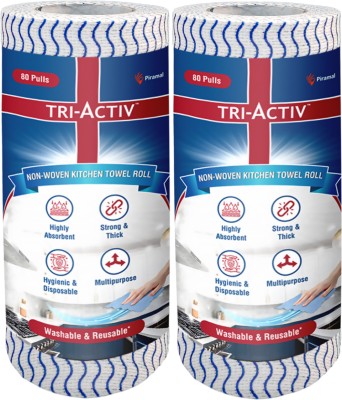 Tri-Activ Non-Woven Reusable Kitchen Towel Rolls, Highly Absorbent, Printed, 80 sheets(1 Ply, 160 Sheets)