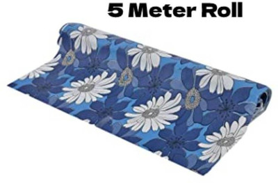 Variety Products Collection Blue White Flower Design Mat/Roll for Almirah, Wardrobe, Rack, Shelves (5 Meter)(1 Ply, 1 Sheets)