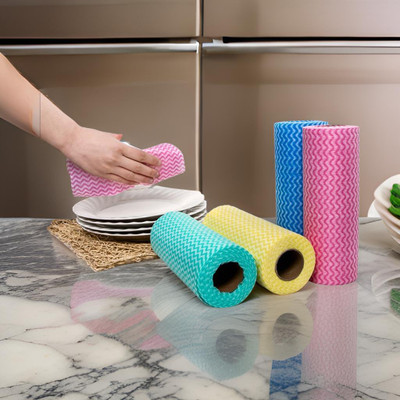 rollinhub Non-Woven Reusable Kitchen Towel Roll, Highly Absorbent yi06p { Pack of 1 }(2 Ply, 80 Sheets)