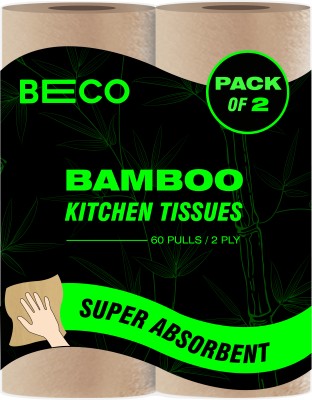 Beco Bamboo Kitchen Towel, Ecofriendly Kitchen Tissue Rolls,60 Pulls Each (pack of 2)(2 Ply, 120 Sheets)