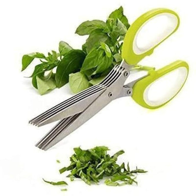 SHOPPIVERSE Multipurpose 5 Blade Kitchen Herb Scissors with Stainless Steel Blades Scissors(Set of 1, Multicolor)