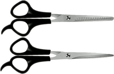 Elecsera Multi-Functional Hair Grooming / Cutting / Parlour / Barber / Salon Easy Grip Scissors(Set of 2, Black)