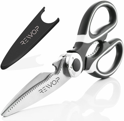 Rewop Kitchen Shears Ultra Sharp Utility Plastic Handle, Blade material Stainless Steel All-Purpose Scissor(Black, Pack of 1)