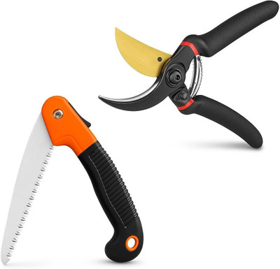 JIALTO Dual Blade Tree Cutter & Saw Tool | Ergonomic Garden Pruning Scissors with Sharp Stainless Steel All-Purpose Scissor(Black, Orange, Pack of 2)