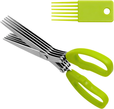 JIYANGO 5 Layers Multi-Functional Stainless Steel Kitchen Vegetable Cutter Knives Stainless Steel All-Purpose Scissor(Multicolor, Pack of 1)