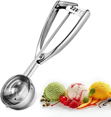 DAVALBA Stainless Steel Ice Cream Scoops with Easy Trigger Cookie Melon Serving Scooper Kitchen Scoop