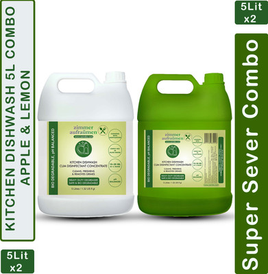zimmer aufraumen Kitchen Dishwash (Apple + Lemon) Liquid 5L Combo.Kills Germs & Viruses. Kitchen Cleaner(10 L, Pack of 2)