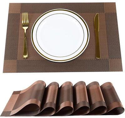 NEXIVA Rectangular Pack of 4 Table Placemat(Brown, Polyester)