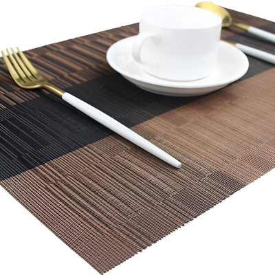 Glitzn Rectangular Pack of 6 Table Placemat(Black, Brown, PVC)