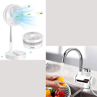 DRUMSTONE Combo offer – Hot & Cold Tap Water Geyser with Rechargeable High-Speed Desk Fan Analog Kitchen Timer