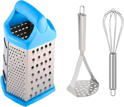 KITCHENKARMA 1 Stainless Steel Whisk Kitchen Tool Set(Silver, Masher, Whisk, Grater)