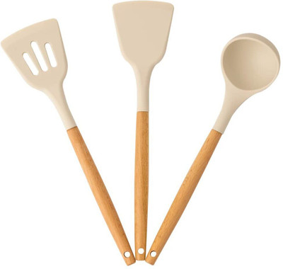 ARJMART GREY SILICONE SPATULA SET FLEXIBLE COMFORTABLE WOODEN HANDLE Non-Stick Spatula Non-Stick Spatula(Pack of 1)