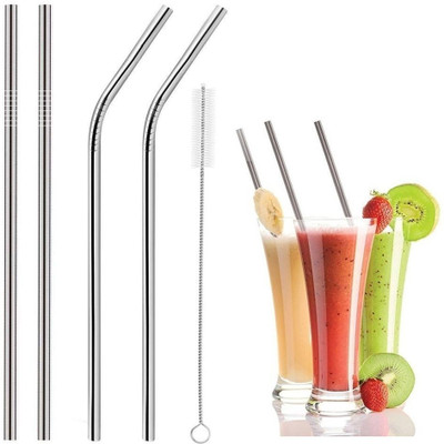 Asquare Long Steel Straws for Drinking Juice & Drinks Reusable Straw Pipe Kitchen Tool Set(Silver, Juicer)