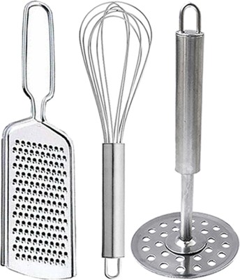 OC9 Stainless Steel Wire Grater & Egg Whisk / Egg Beater & Potato Masher For Kitchen Tool Set(Silver, Grater, Whisk, Masher)