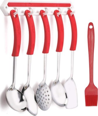 MOBDESK Red cooking and serving spoon & Red Brush Kitchen Tool Set(Nili Red, Cooking Spoon)