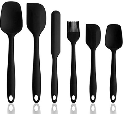 SKYVOKES Non-Stick Heat Resistant Silicone Spatula Set for Cooking Baking Kitchen Tool Set(Black, Spatula, Brush)