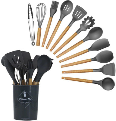 ETONWALL Silicone Spatula Set With Wooden Handle Heat-Resistant & Non-Stick Utensils Kitchen Tool Set(Multicolor, Spatula)