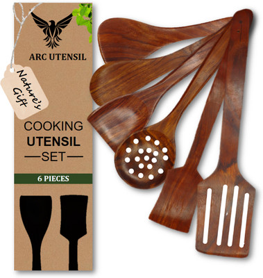 Arc Utensil Arc Utensil Teak Wood Compact Flip/Spatula/Ladle for Cooking Dosa/Roti/Chapati Kitchen Tool Set(Brown, Cooking Spoon, Spatula, Ladle, Slicer)