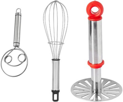 OMORTEX Daily Use Combo Of Aata Maker, Whisk & Stainless Steel Masher(Pack Of 3) Kitchen Tool Set(Silver, Masher, Whisk)