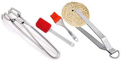 DRACO R_Wire_Pakkad & Tong for Roti fulka paneer With Butter Brush & Spatula L_10 Kitchen Tool Set(Steel, Multicolor, Brush, Tong, Tong, Spatula)