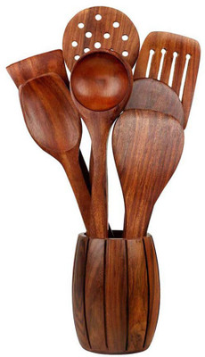 NABIL CREATION Spoon Sets of 7 With Holder For Your Kitchen Kitchen Tool Set(Brown, Spatula)