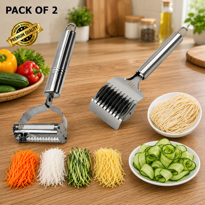 cropito Premium Stainless Steel Vegetable Peeler & Noodle Cutter Set(Pack of 2) Kitchen Tool Set(Silver, Peeler)