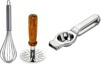 Analog Kitchenware Egg Beater + Potato Masher + Lemon Squeezer Set Of 3 Pic Kitchen Tool Set(Silver, Whisk, Juicer, Masher) Analog Kitchenware Egg Beater + Potato Masher + Lemon Squeezer Set Of 3 Pic Kitchen Tool Set(Silver, Whisk, Juicer, Masher)