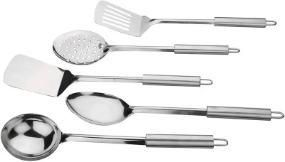 KUBER INDUSTRIES Steel Kitchen Tool- Set of 5 (Skimmer & Spatula & Turner & Solid Spoon & Ladle) Kitchen Tool Set(Silver, Skimmer, Spatula, Tong, Cooking Spoon, Ladle)