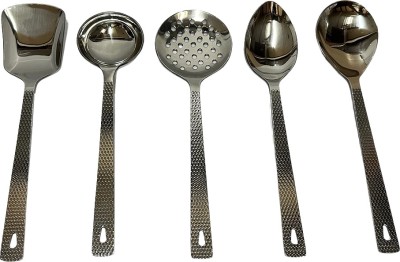 Dynore Stainless Steel Elite 5 Pcs Silver Hammered Heavy Gauge Mirror Finish Cooking Kitchen Tool Set(Silver, Cooking Spoon)