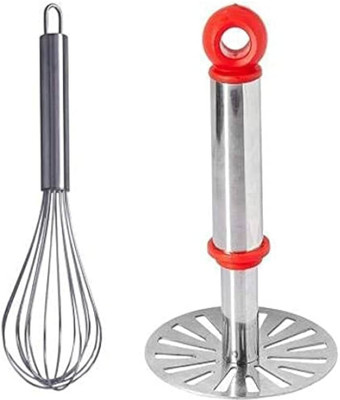 Sachya Trend Potato Masher & Egg Whisker Beater Combo for Kitchen Cooking Set-2 Kitchen Tool Set(Multicolor, Masher, Whisk)