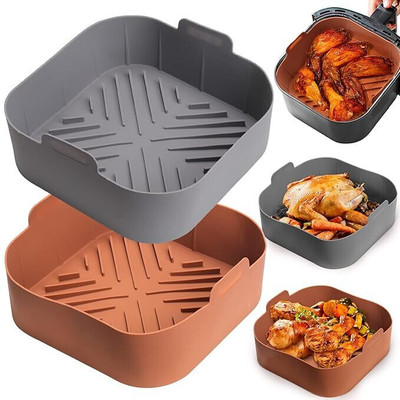 ZORIADA Silicone Air Fryer Tray Square - 2Pcs Reusable Air Fryer Silicone Kitchen Tool Set(Baking Tools)
