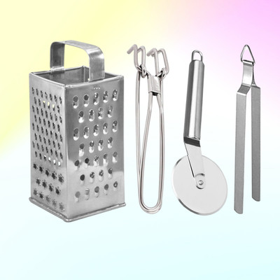 OC9 8 In 1 Grater/Slicer & Utility Pakkad & Pizza Cutter & Roti Chimta / Tong Kitchen Tool Set(Silver, Grater, Tong, Cutter)